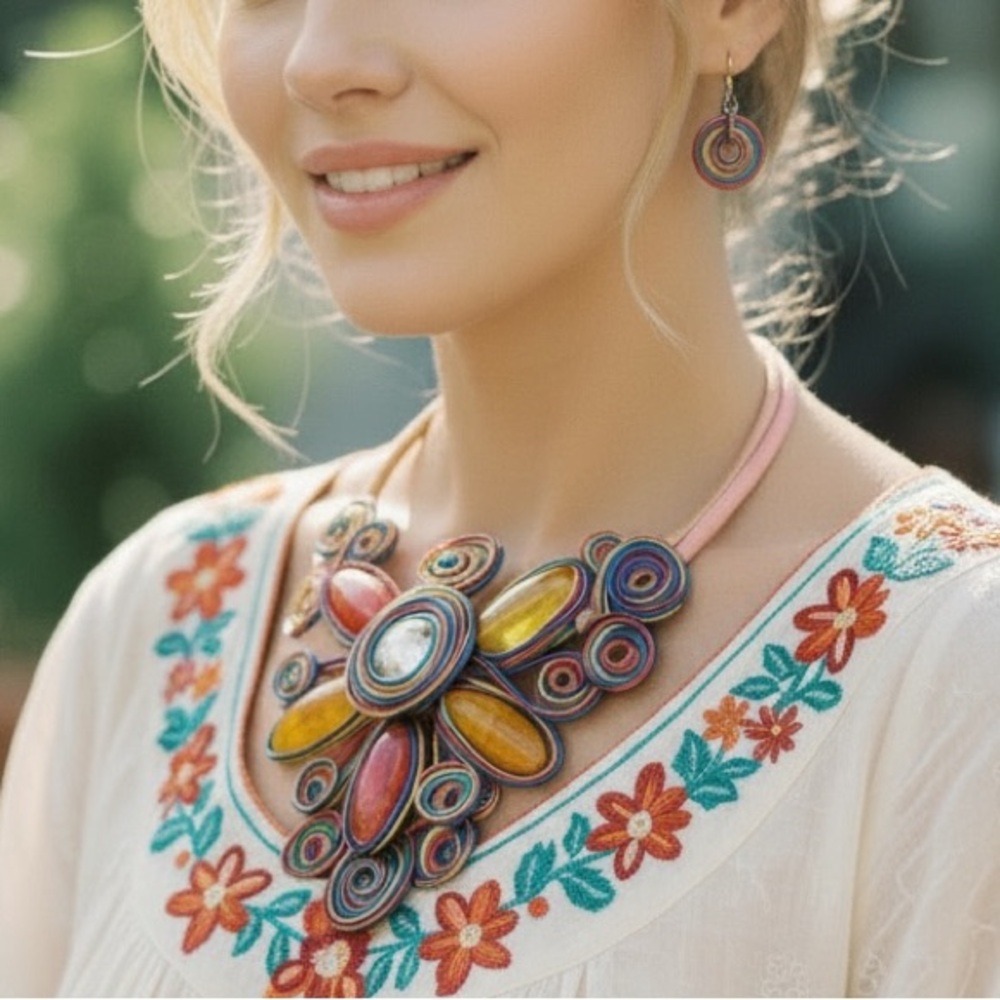 Jennifer & Company Statement Necklace Multicolor Wire Wrapped (BR8888/8)